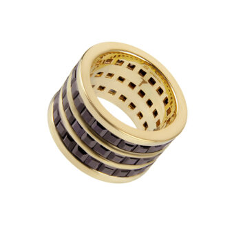triple eternity ring yellow gold and black sapphires