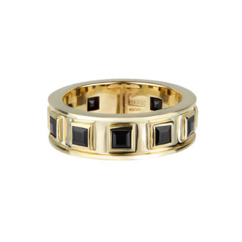 Square-cut Black Sapphire and 18ct yellow gold ring // Tessa Packard London Contemporary fine Jewellery