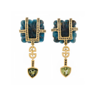black diamond kyanite and gold drop earrings