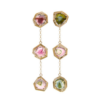 diamond, tourmaline and 18ct yellow gold Brighton Rocks Earrings by Tessa Packard London Contemporary Fine Jewellery