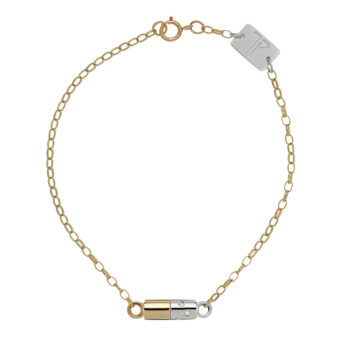 Gold Diet Pill bracelet with diamonds by Tessa Packard London Contemporary Fine Jewellery // 9ct yellow gold, silver and diamond