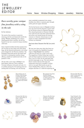 The Jewellery Editor featuring Tessa Packard London Black Sapphire and gold wasp ring, and gold bee and honeycomb necklace