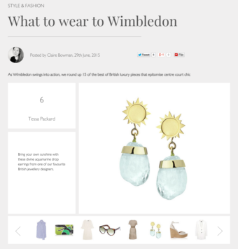 What To Wear to Wimbledon Guide, Tessa Packard gold and aquamarine Earrings