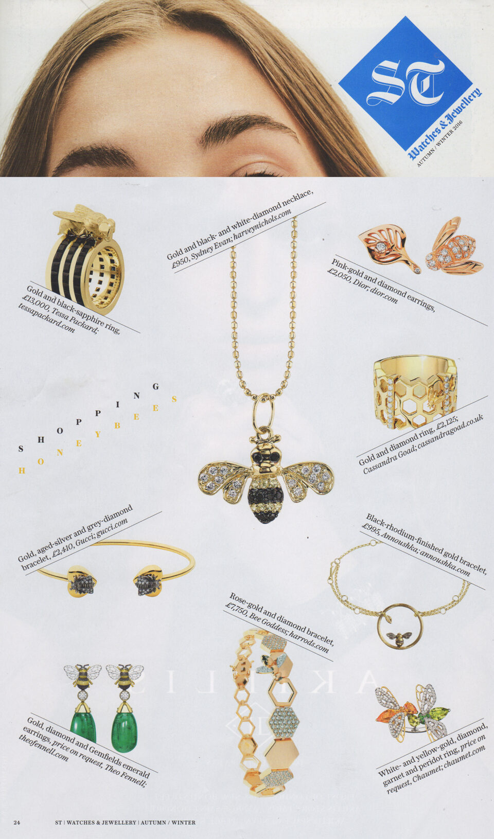 Sunday Telegraph Watches & Jewellery Section features Tessa Packard London Contemporary Fine Jewellery Gold and Black Sapphire Bee Ring