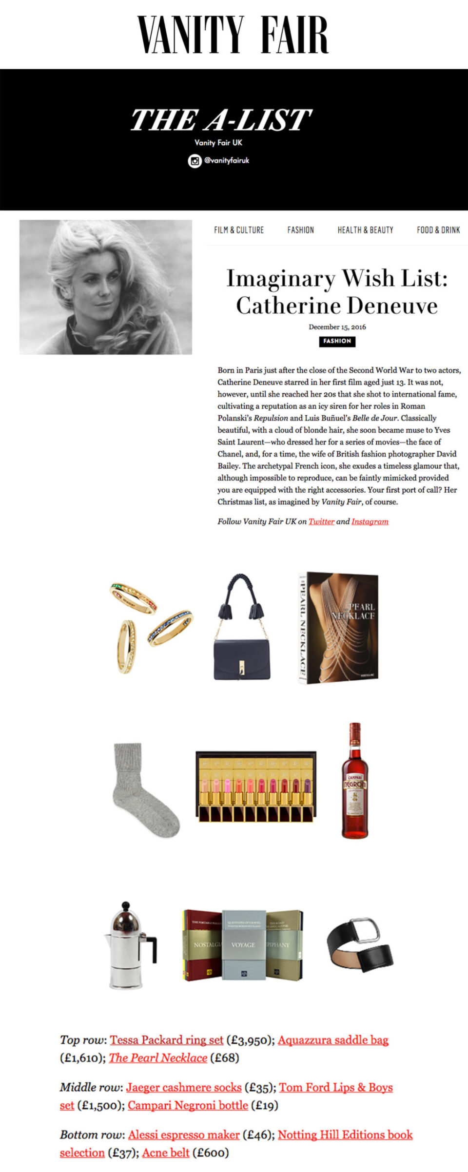 Vanity Fair The A List features Tessa Packard London Contemporary Fine Jewellery Rainbow Eternity Ring