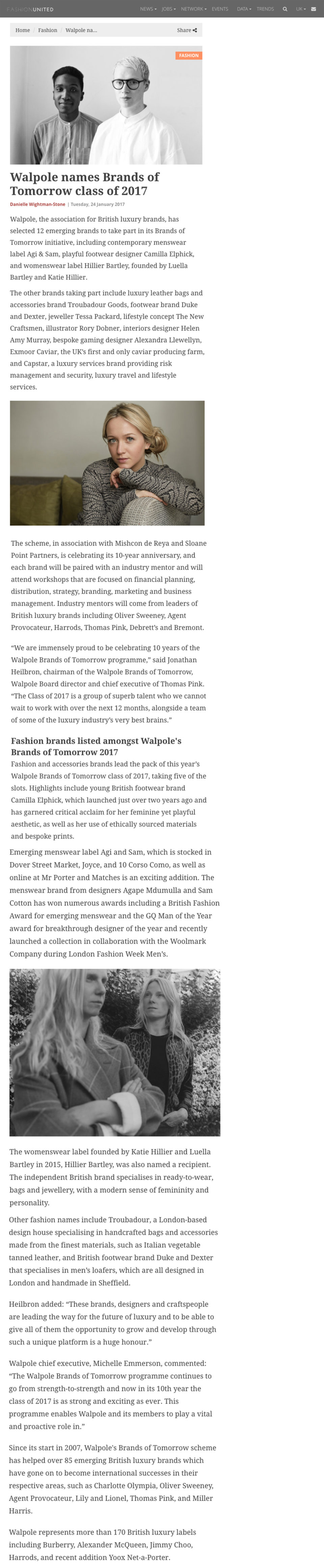 Fashion United Magazine announces Tessa Packard London named Walpole's Brands of Tomorrow