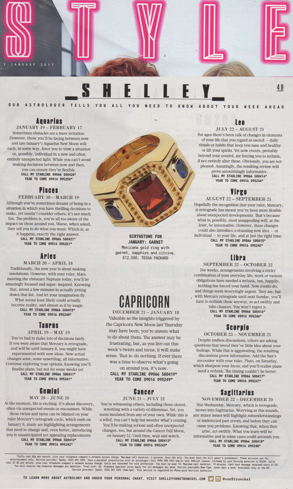 Sunday Times Style magazine featuring Tessa Packard London Contemporary Fine Jewellery Garnet and Sapphire Ring