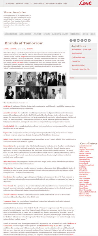 Cent Magazine announces Tessa Packard London as Walpole Brands of Tomorrow Award Recipient