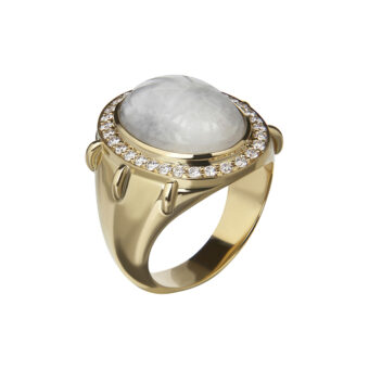gold jade and diamond cocktail ring with scarab beetle detail
