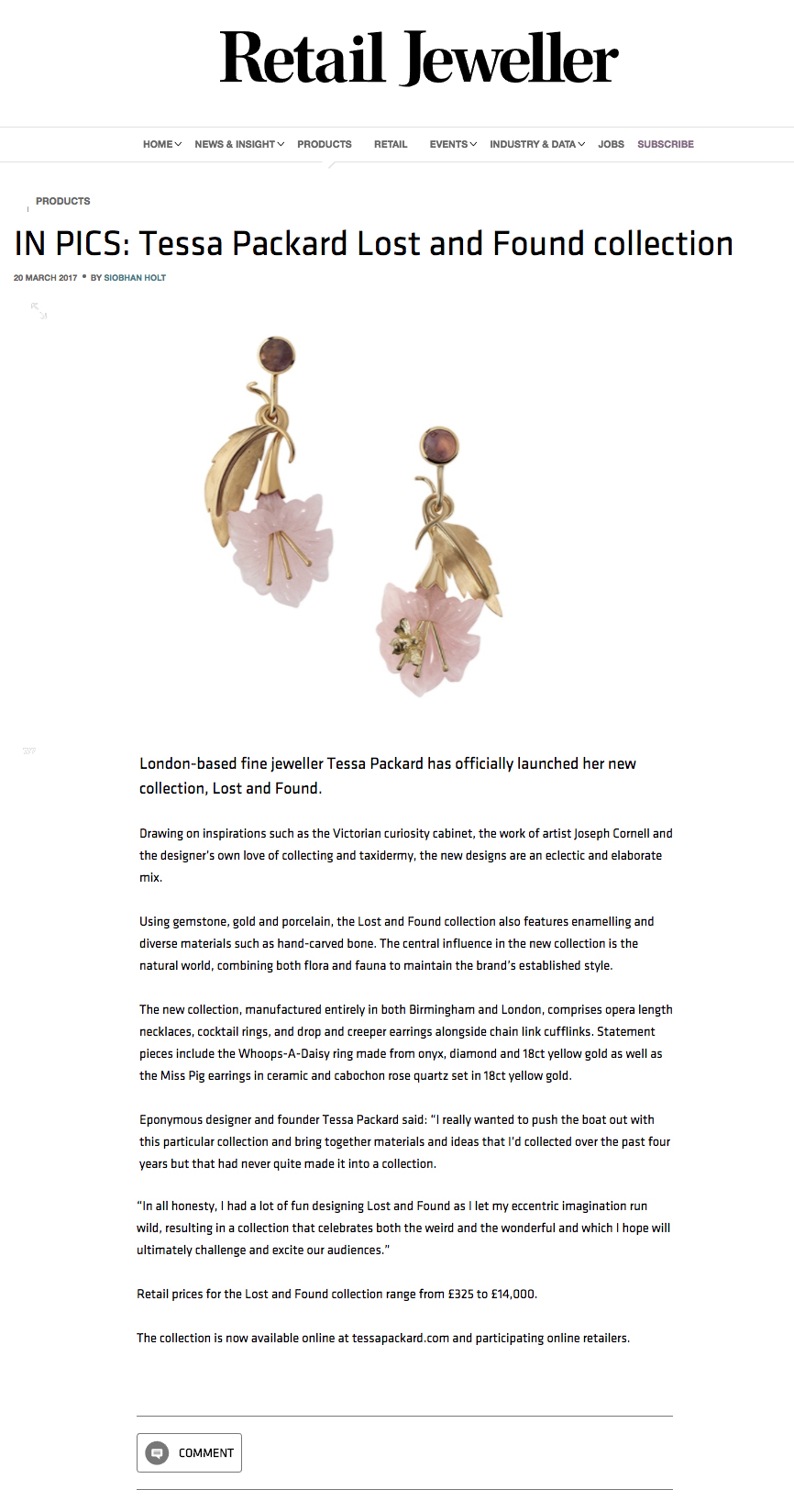 Retail Jeweller Magazine announces the launch of new Tessa Packard London Contemporary Fine Jewellery Collection