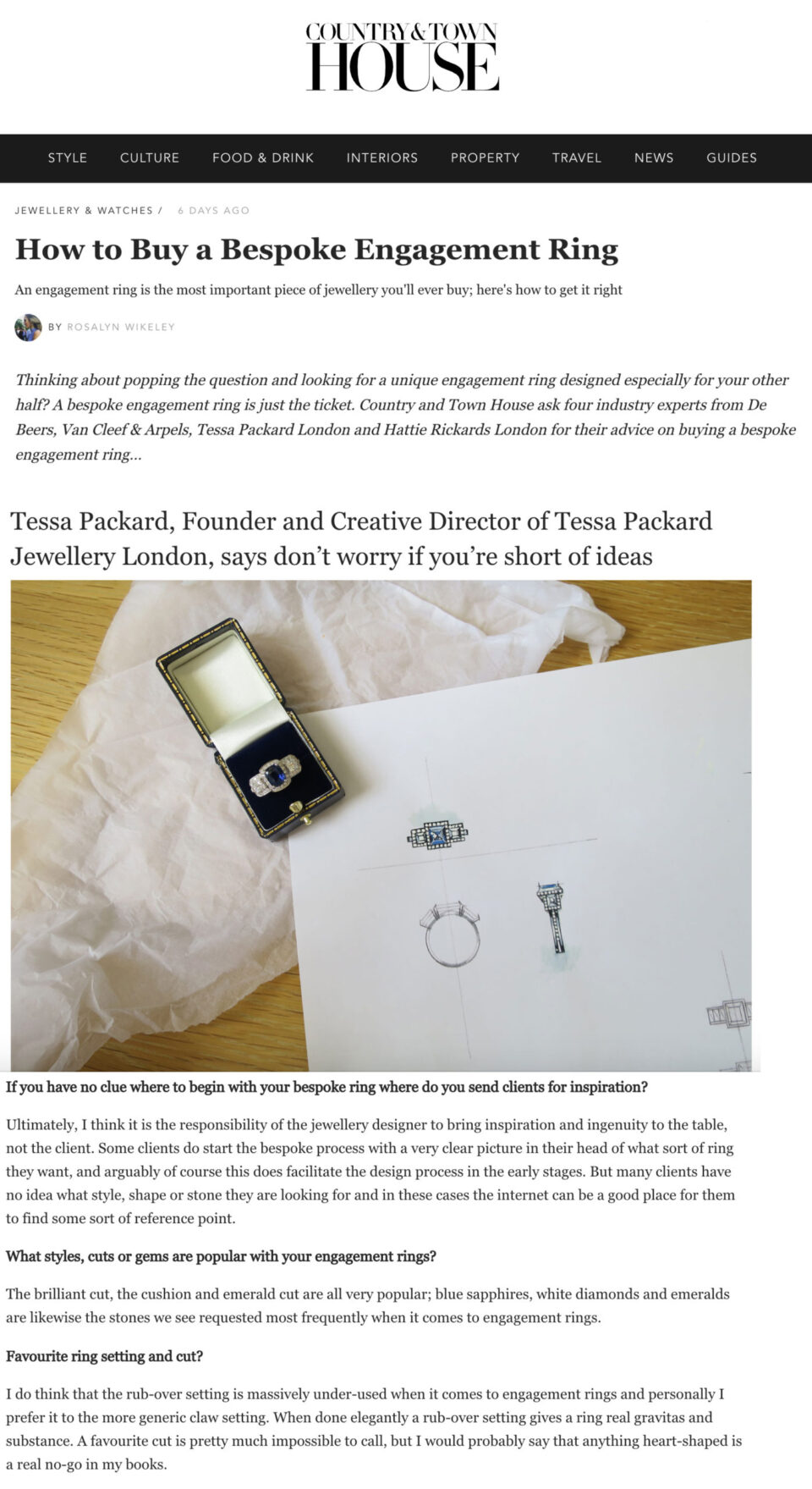 country and town house Magazine How to Buy a Bespoke Engagement Ring featuring Tessa Packard Contemporary Fine Jewellery