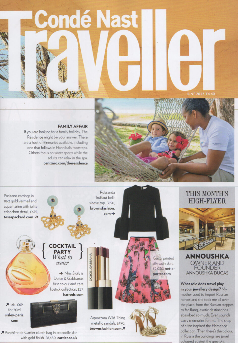 Conde Nast Traveller Magazine featuring Tessa Packard London Contemporary Fine Jewellery Positano gold octopus earrings