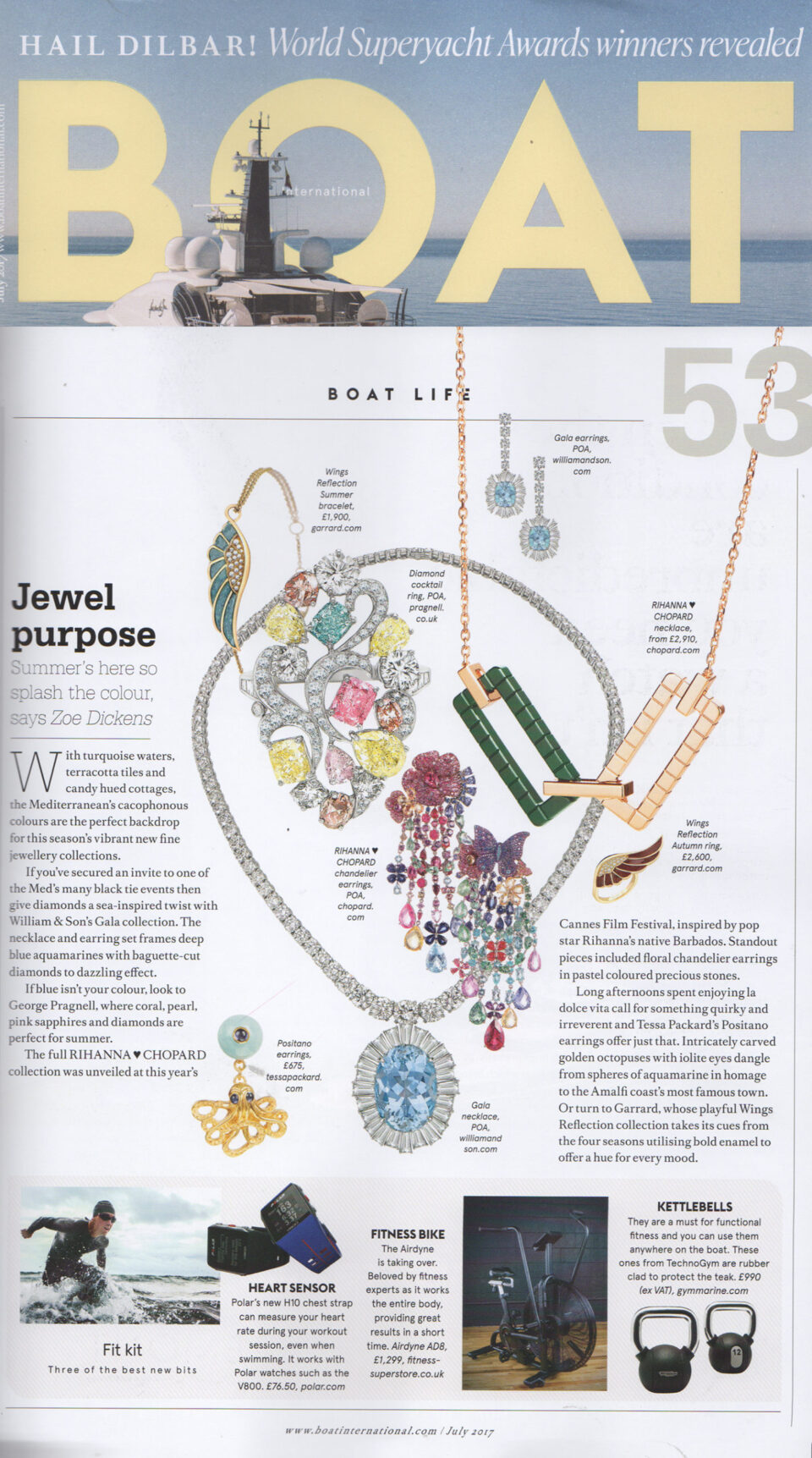 Boat International Magazine featuring Tessa Packard Contemporary fine Jewellery Positano Octopus earrings