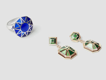 geometric gemstone enamel jewellery by tessa packard