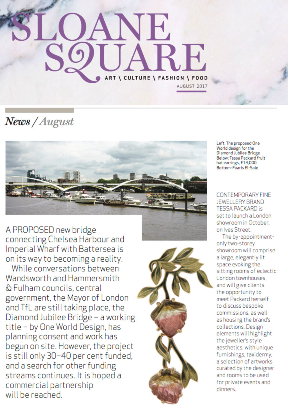 Sloane Square Magazine featuring Tessa Packard London Contemporary Fine Jewellery Fruit Bat Tourmaline earrings