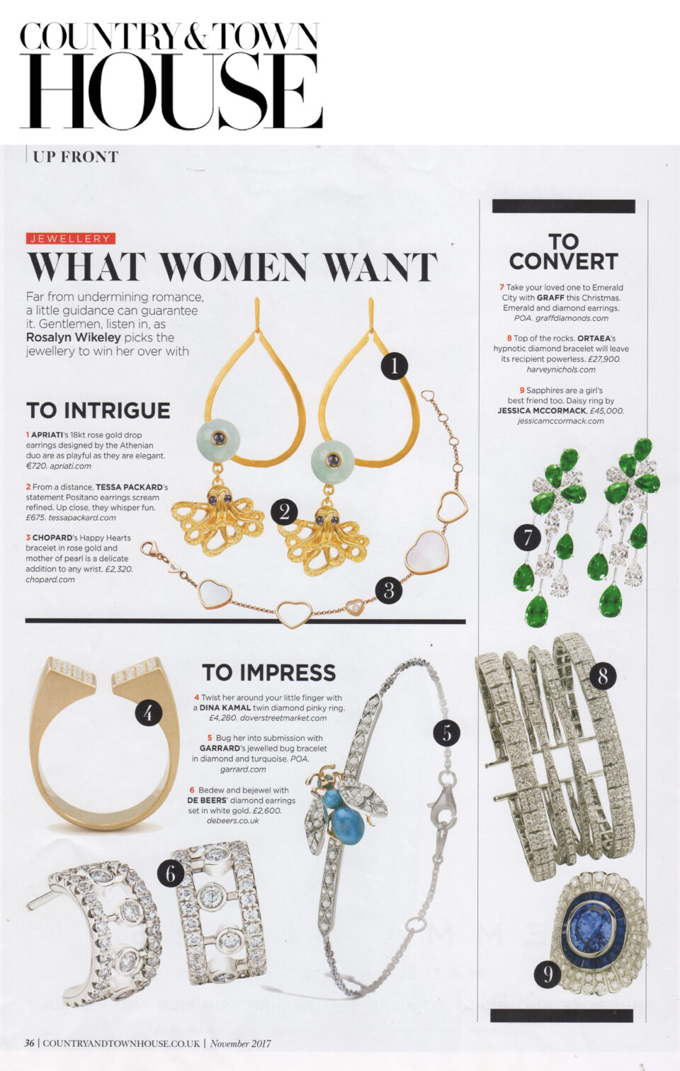 Tessa Packard London Contemporary fine Jewellery Positano earrings featured in Country and Town House Magazine