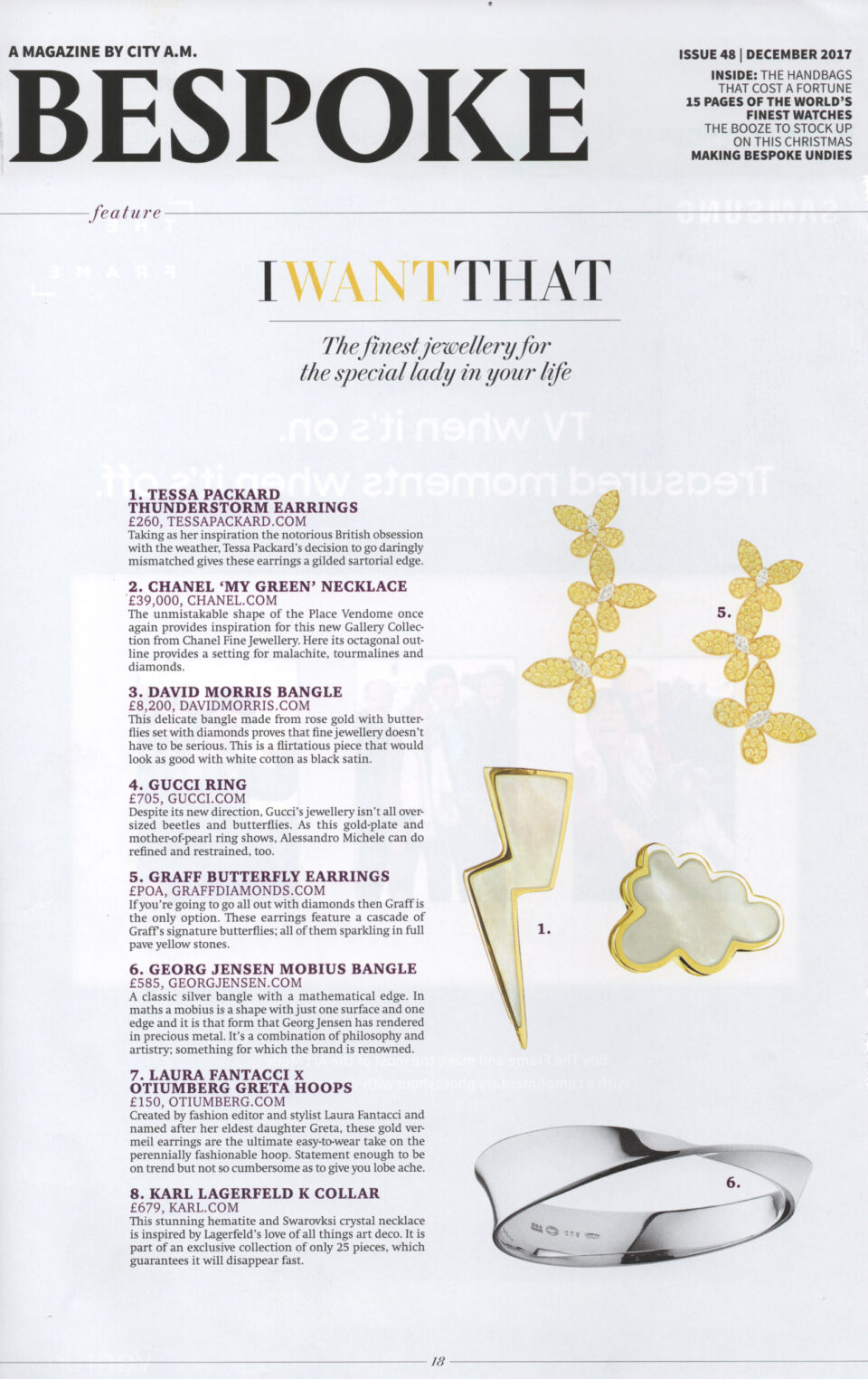 City Am Bespoke Magazine with Tessa Packard London Contemporary Fine Jewellery Thunderstorm Earrings