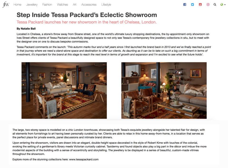 JFW online featuring Tessa Packard London Showroom launch