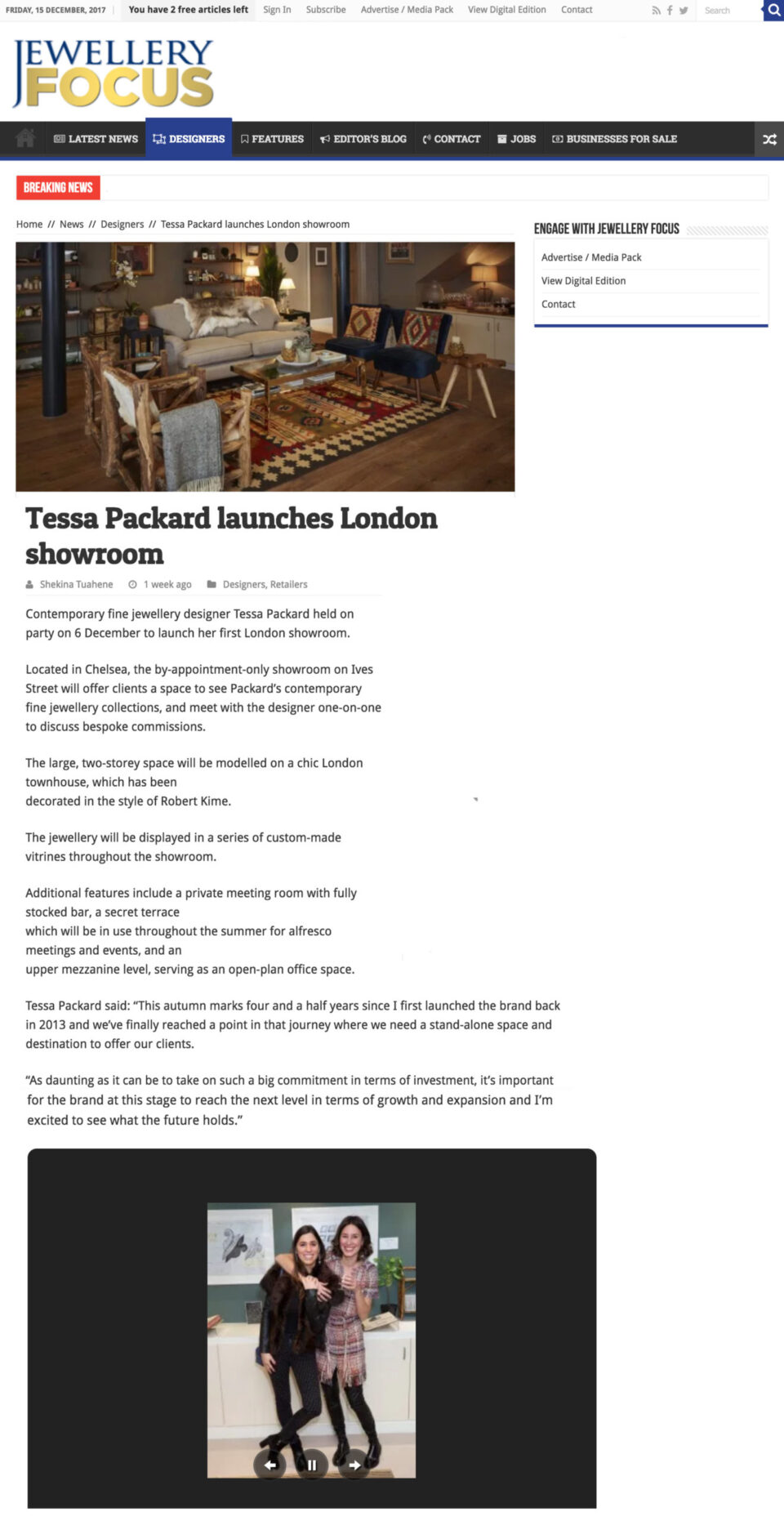 Jewellery Focus online featuring the Tessa Packard London Showroom Launch