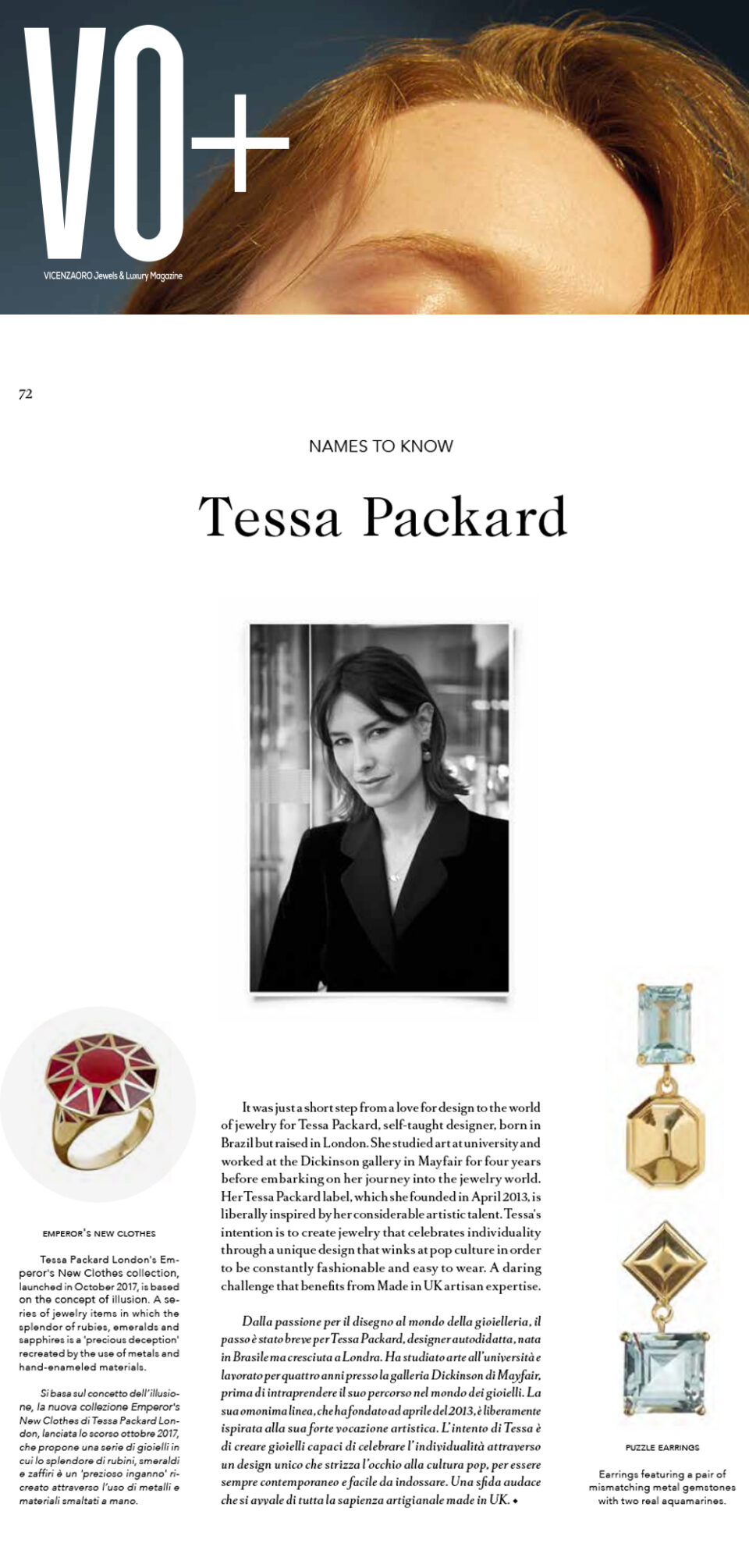 VO featuring Tessa Packard London Contemporary Fine Jewellery Rings and Earrings