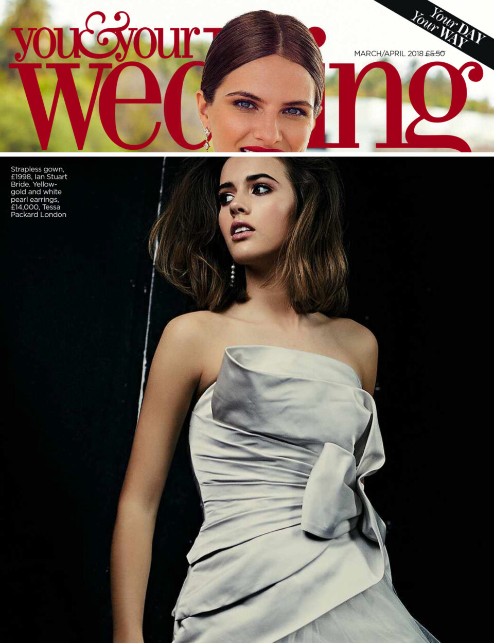 You and Your Wedding Magazine featuring Tessa Packard London Pearl and Diamond drop earrings