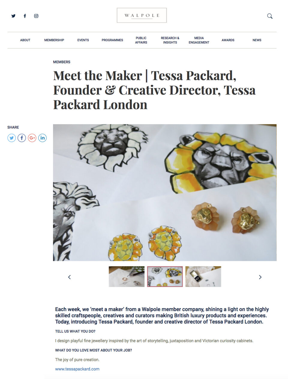 Walpole Magazine featuring Tessa Packard London Contemporary Fine Jewellery