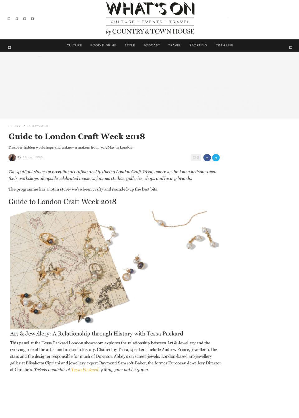 Country and Town house magazine featuring Tessa Packard Jewellery London Craft Week Event