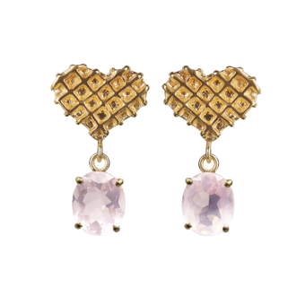 waffle heart earrings with rose quartz