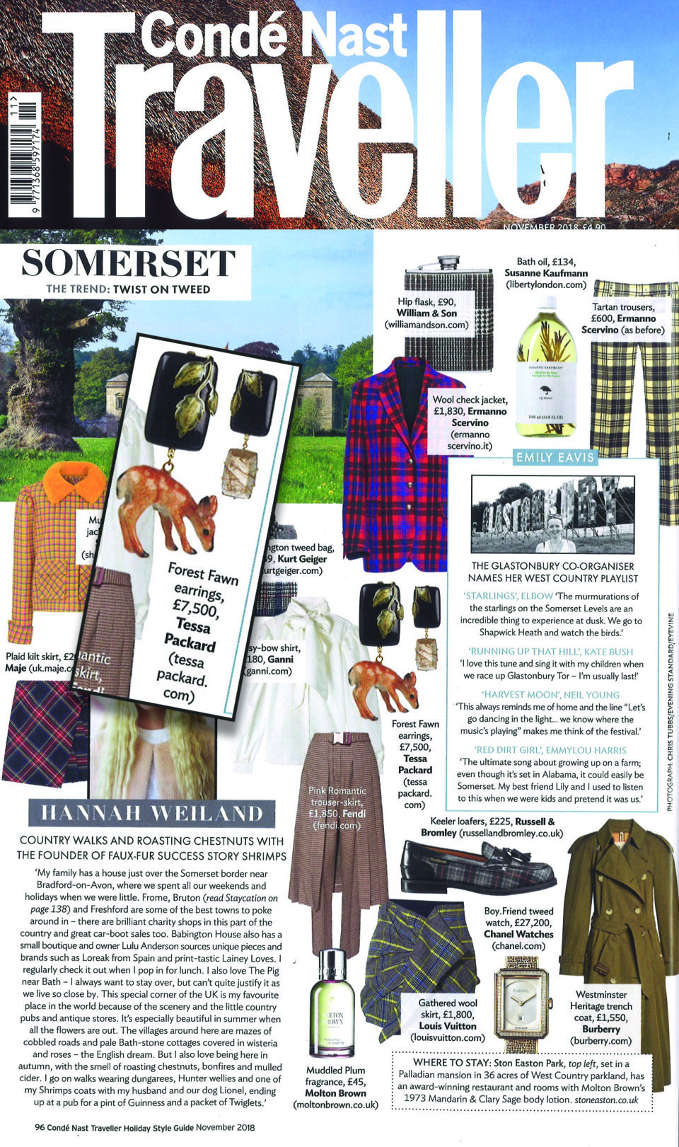 Conde Nast Traveller featuring Tessa Packard London Contemporary Fine Jewellery fawn earrings