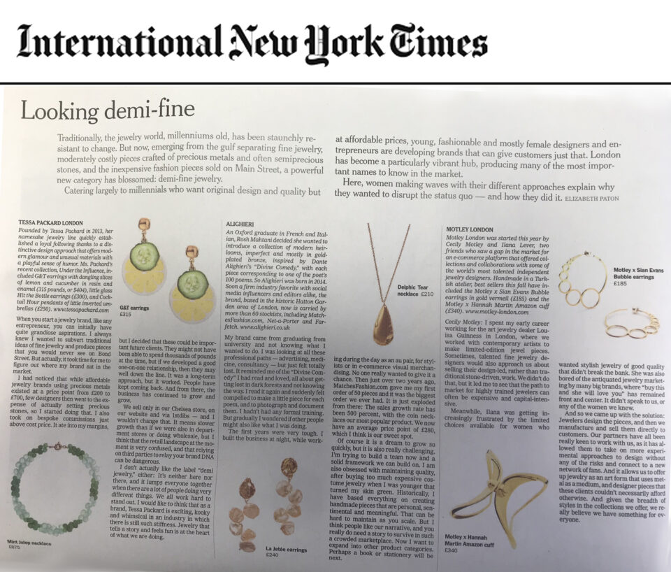 Tessa Packard London Contemporary Fine Jewellery Gin and Tonic Cucumber slice earrings Featured in the International New York Times