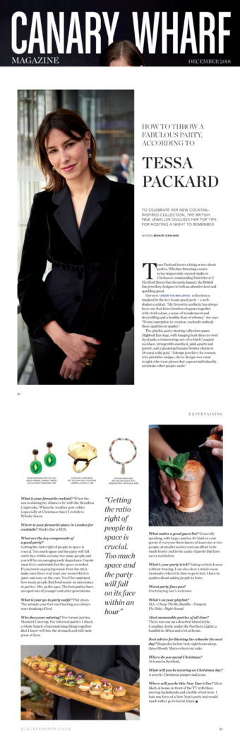 Tessa Packard London Contemporary Fine Jewellery, Under the Influence Collection featured in Canary Wharf Magazine
