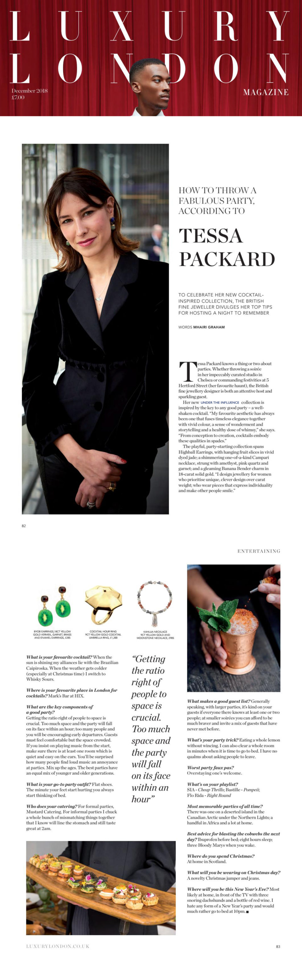 Tessa Packard London Contemporary Fine Jewellery, Under the Influence Collection featured in Luxury London Magazine