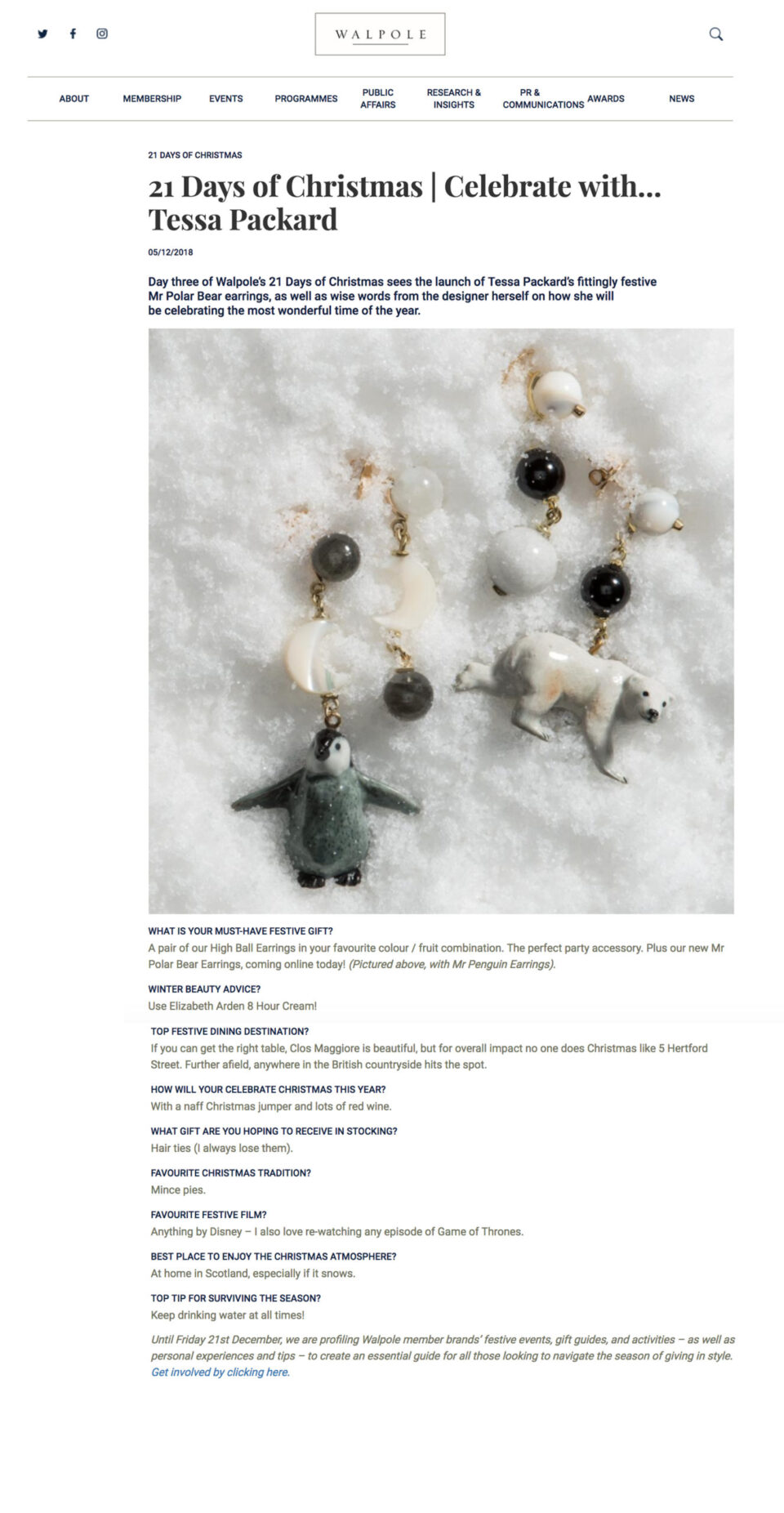 Walpole Online featuring Tessa Packard London Contemporary fine Jewellery Mr. Polar Bear Earrings