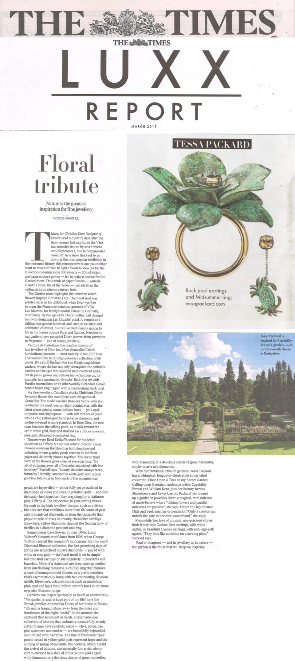 Tessa Packard London Jewellery Featured in The Times Luxx Report March 2019