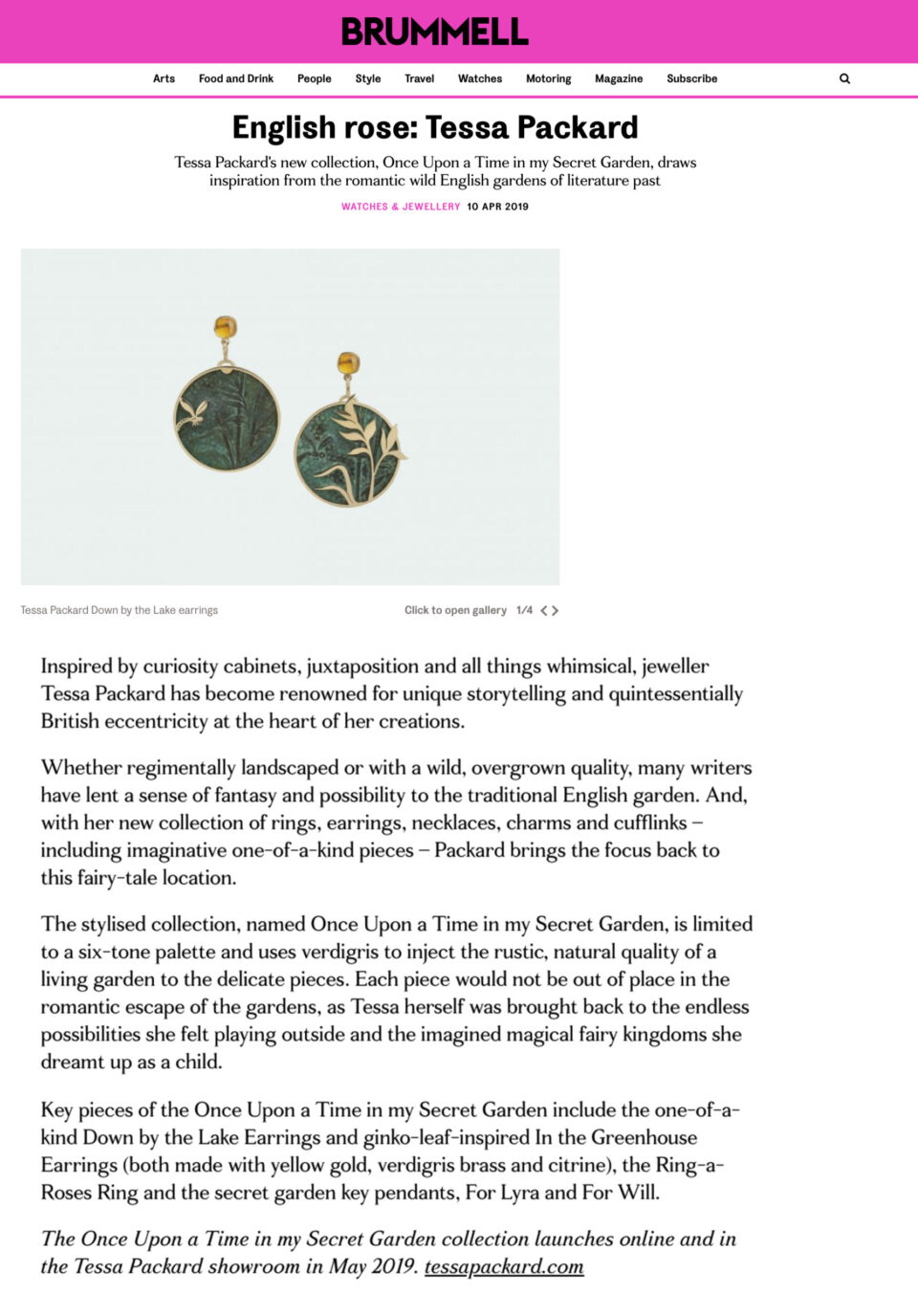 Tessa Packard London Contemporary fine Jewellery Down By The Lake Earrings as featured in Brummell Magazine April 2019