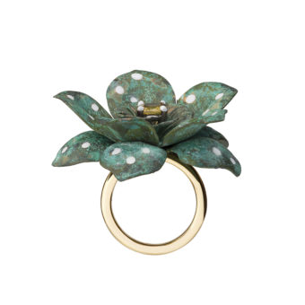 verdigris brass flower cocktail ring