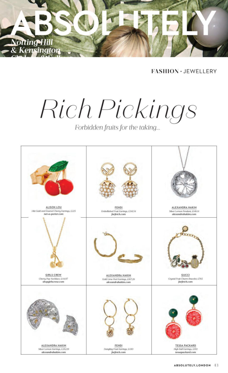 18 ct Yellow gold Vermeil Kiwi Highball Earrings by Tessa Packard London Contemporary fine Jewellery Featured in Absolutely Notting Hill Magazine 2019 issue