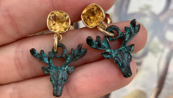 stag deer citrine drop earrings