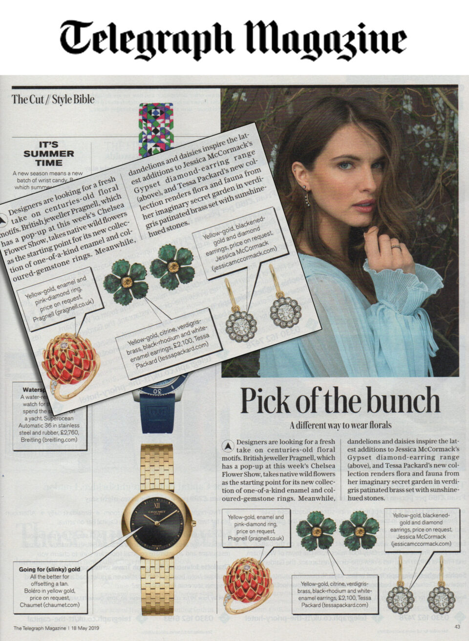 18 ct Yellow Gold Rhodium, Verdigris Brass and Citrine Earrings by Tessa Packard London Contemporary fine Jewellery featured in Telegraph Magazine May 2019 Issue