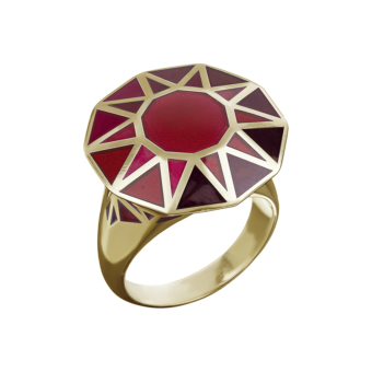 large red enamel and yellow gold cocktail ring