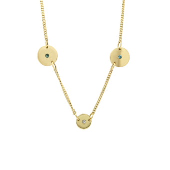 Yellow gold gemstone disc necklace