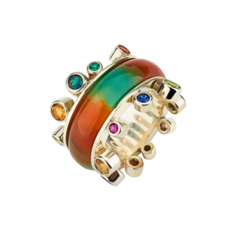 Bespoke rainbow agate engagement ring
