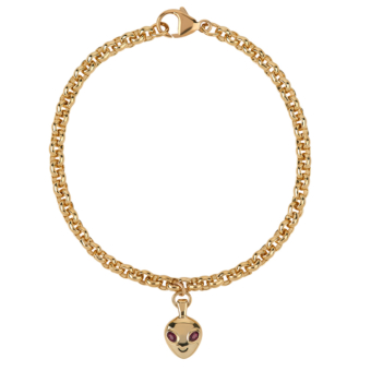 Bespoke yellow gold alien charm bracelet