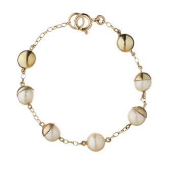 mother of pearl bead yellow gold bracelet