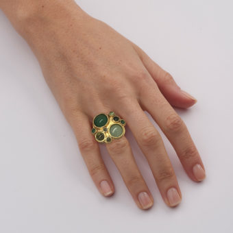 Aventurine, green tourmaline, peridot, jadeite, nephrite, emerald and gold vermeil Green Apple Ring by Tessa Packard London Contemporary fine Jewellery