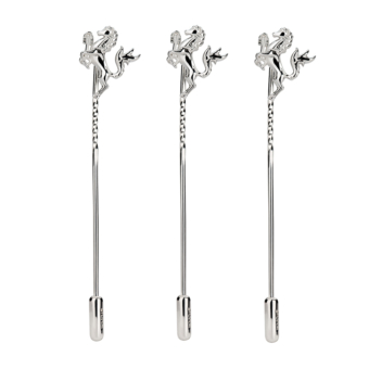 three silver horse stick pins