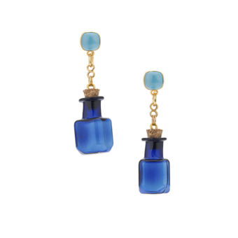 chalcedony earring studs with blue bottle drops