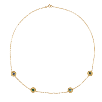 bespoke 4 birthstone disc yellow gold necklace