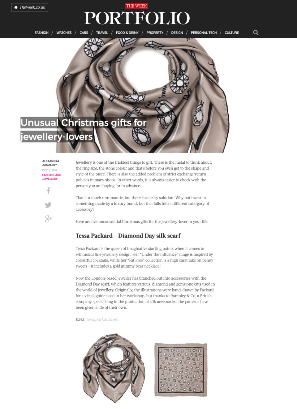 Grey silk Scarf by Tessa Packard London Contemporary Fine Jewellery