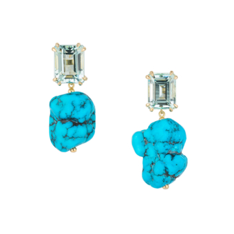bespoke aquamarine earring studs with turquoise drops